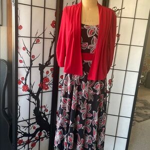 Elegant Red and Black Floral Midi Dress